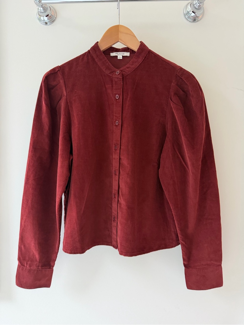 Madewell Burgundy Corduroy Puff Sleeve Button Down Shirt S